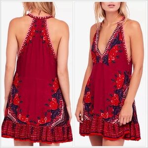 Free People Red and Blue Mini Dress